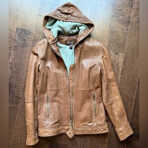 Danier Whiskey Brown Genuine Leather Zip up Jacket with Hood XSmall